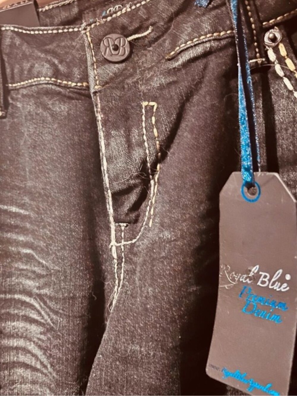 Premium Royal Blue NEW Boot Cut Reverse Stitch Western Indigo Jeans Size 13 32W - Picture 6 of 8